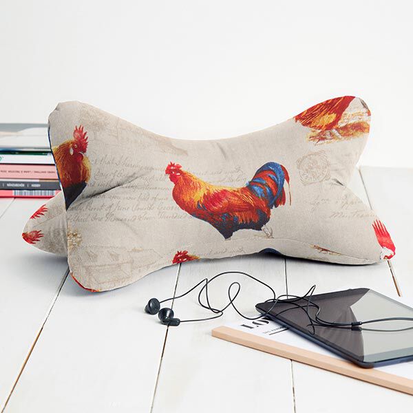 Dekostoff Canvas Hahn und Schrift – natur | Reststück 50cm