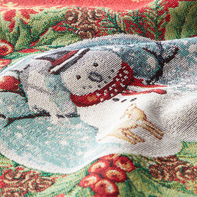 Dekostück Gobelin Schneemann in Schneekugel – karminrot, 