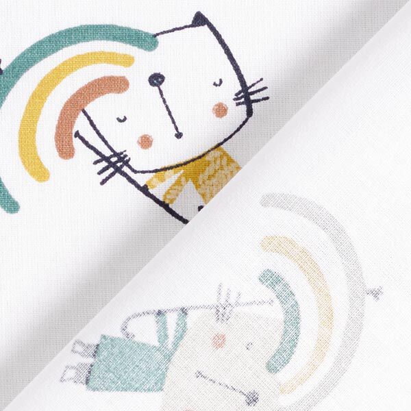 Baumwollstoff Cretonne Katzen mit Regenbogen-Schirmen – weiss, image number 4
