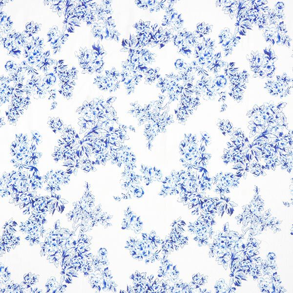 Baumwoll Voile gemalte Blumen – weiss/blau