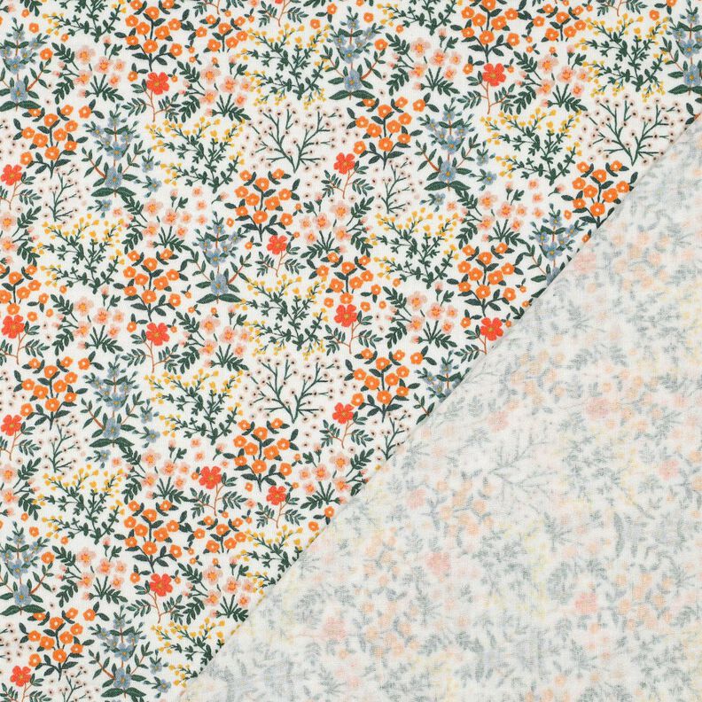 Musselin/ Doppel-Krinkel Gewebe Blumenwiese Digitaldruck | Poppy Fabrics – wollweiss/pfirsichorange,  image number 4