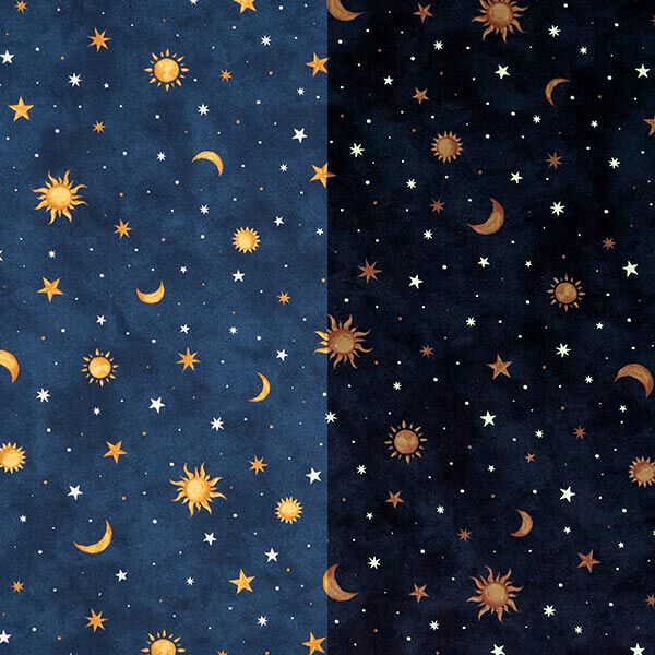 Dekostoff Glow in the Dark Nachthimmel – gold/marineblau,  image number 1