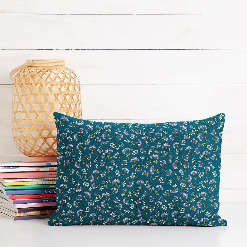Baumwollstoff Cretonne zarte Blüten – ozeanblau, image number 6