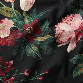 Dekostoff Gobelin Blumen-Bouquet – schwarz/karminrot, 