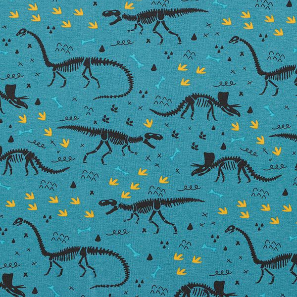 Baumwolljersey Dino-Skelette – petrol