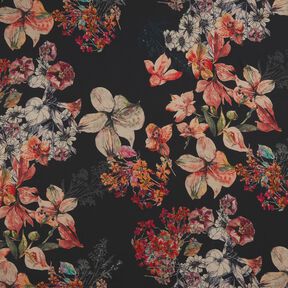 Crêpe Chiffon Blumengemälde – schwarz, 