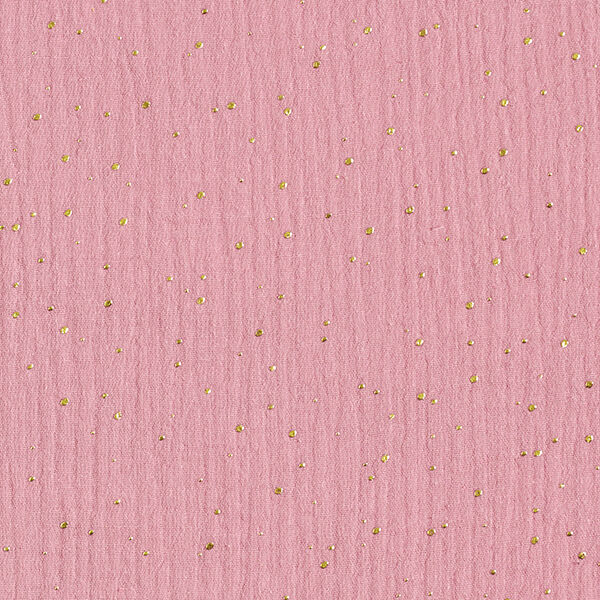 Baumwoll Musselin verstreute Goldtupfen – rosa/gold | Reststück 50cm