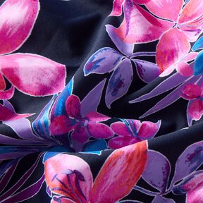 Badeanzugstoff tropische Blumen – marineblau/pink, 
