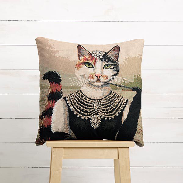Dekopanel Gobelin elegante Katze – dunkelbeige/schwarz