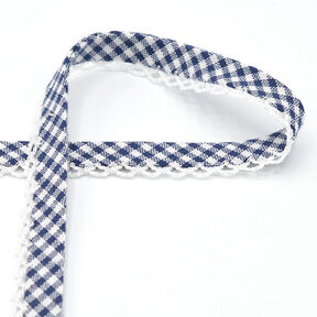 Schrägband Vichykaro mit Häkelborte [20 mm] – marineblau, 