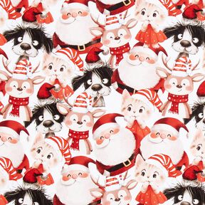 French Terry Sommersweat Tiere im Weihnachtskostüm Digitaldruck – weiss/chili, 
