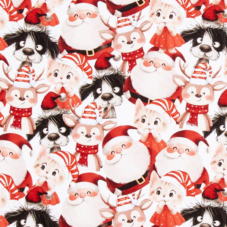 French Terry Sommersweat Tiere im Weihnachtskostüm Digitaldruck – weiss/chili, image number 1