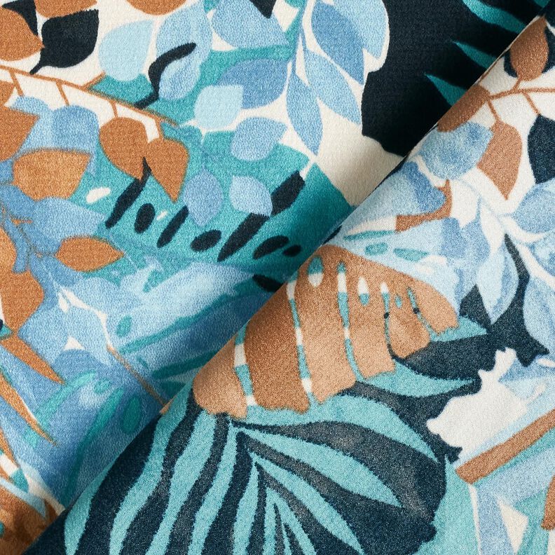 Crêpe Satin Palmen und Monstera – brilliantblau/schwarzblau, image number 4