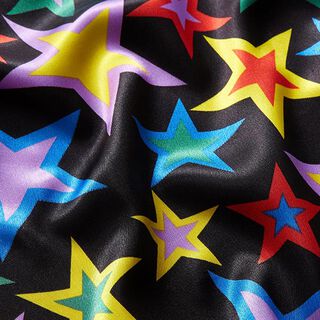 Polyestersatin bunte Sterne – schwarz, 