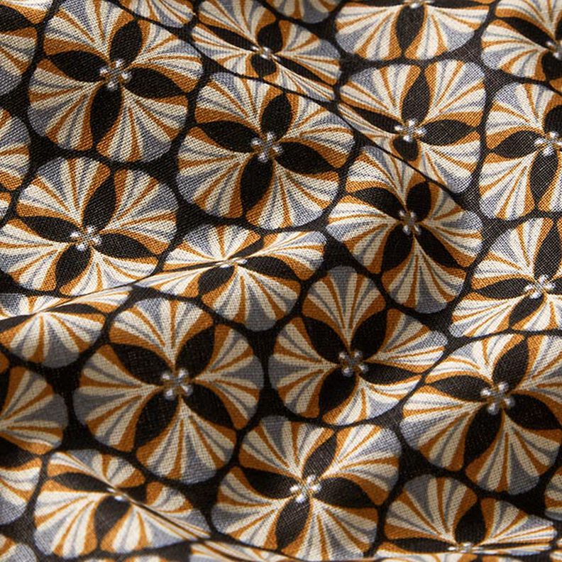 Baumwollstoff Cretonne Blumen-Kacheln – schwarz/helltaupe, image number 2