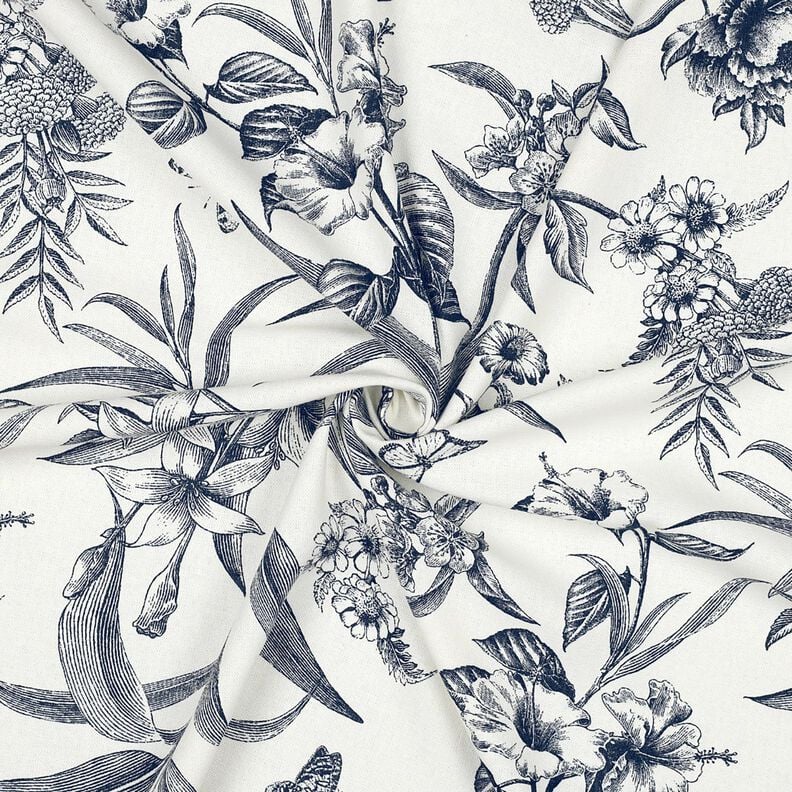Leinen-Mix Blumen &ndash; weiss/marineblau,  image number 3