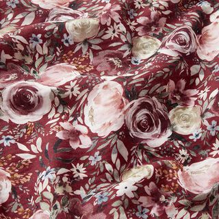 Musselin/ Doppel-Krinkel Gewebe Aquarell Rosen Digitaldruck – bordeauxrot, 