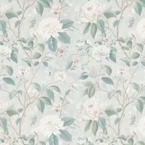 Baumwollstoff Popeline feine Blütenzweige – silberblau, 