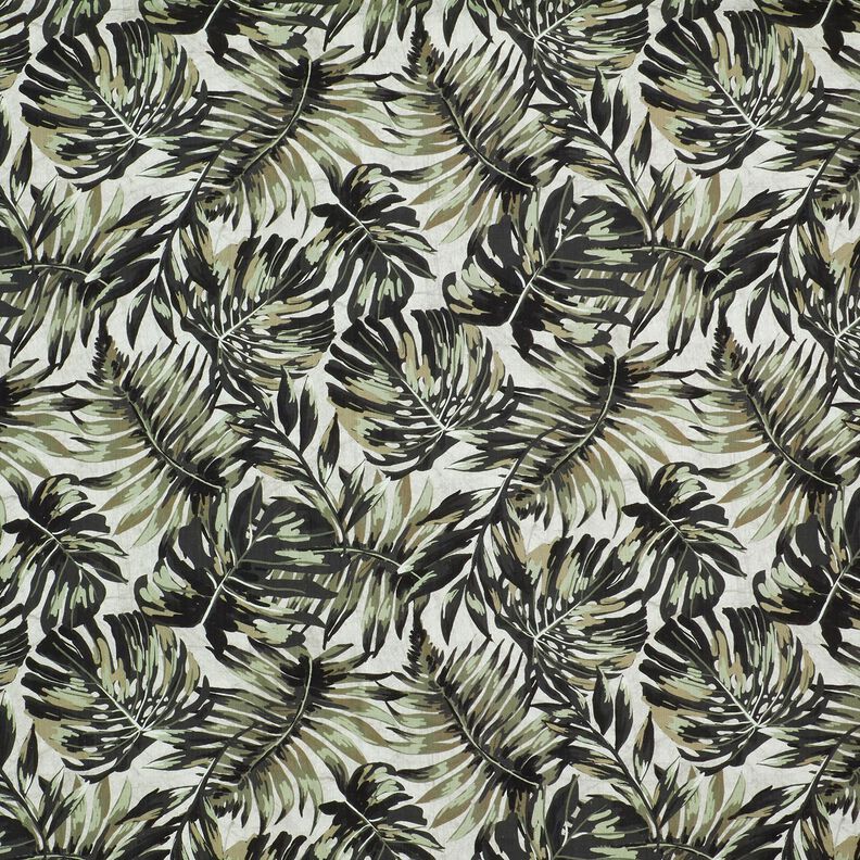 Viskose-Leinen-Mix Monstera Digitaldruck – nebelgrau/hellkhaki,  image number 1