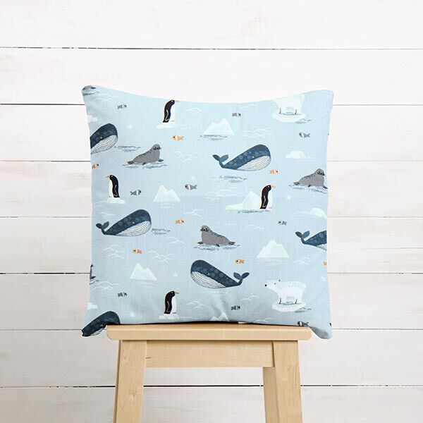 Dekostoff Halbpanama Tiere im Eis – babyblau/weiss,  image number 8
