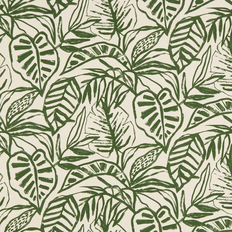 Dekostoff Halbpanama gemalte Monstera – creme/pinie,  image number 1