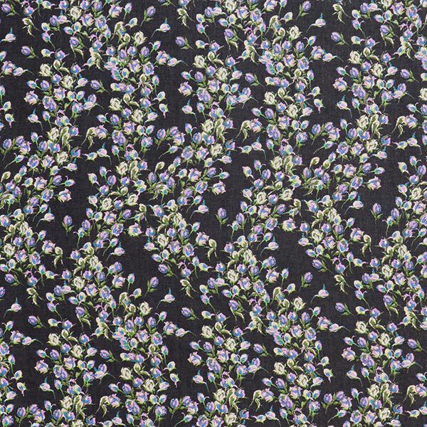 Chiffon Wildblumen - schwarz | Reststück 100cm