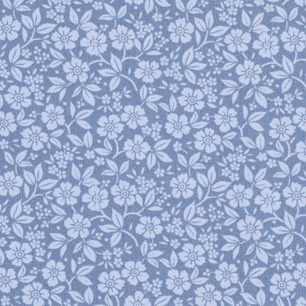 Baumwollpopeline Bi-Color-Blumen – jeansblau/hellblau | Reststück 100cm