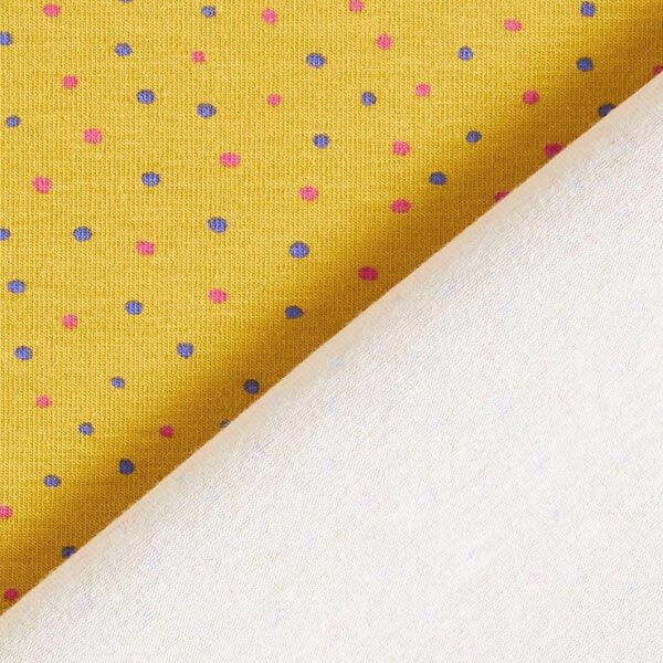 Baumwolljersey bunte Pünktchen – currygelb | Reststück 80cm