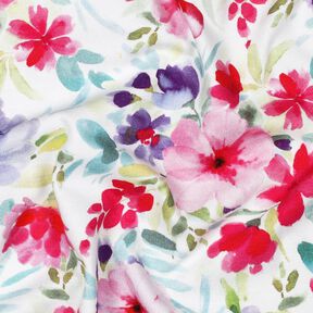 Baumwolljersey Sommerblüten Digitaldruck – weiss/intensiv pink, 