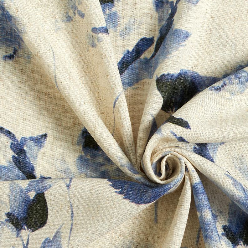 Viskose-Leinen-Mix Aquarellrosen – natur/marineblau,  image number 3