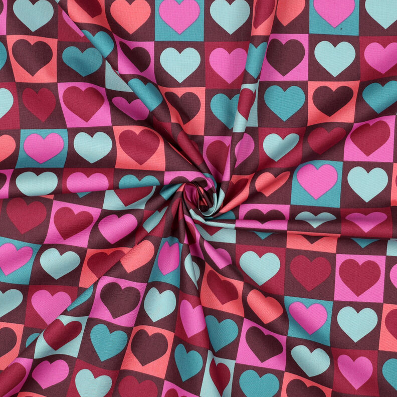 Baumwollpopeline Karo-Herzen | Poppy Fabrics – burgunder,  image number 3