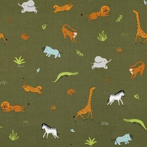 GOTS Baumwollpopeline Steppentiere | Poppy Fabrics – dunkeloliv, 
