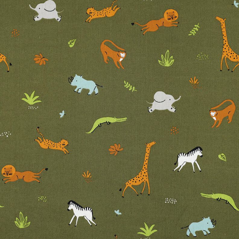 GOTS Baumwollpopeline Steppentiere | Poppy Fabrics – dunkeloliv, image number 1