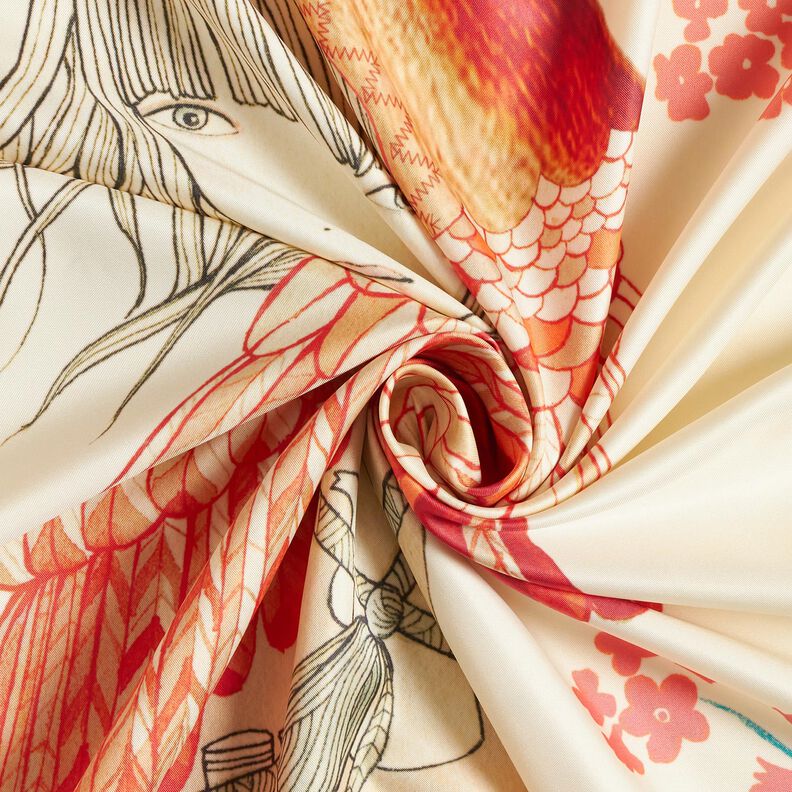 Satin-Panel Vögel und Feen | Katia Fabrics – aquablau/creme,  image number 3
