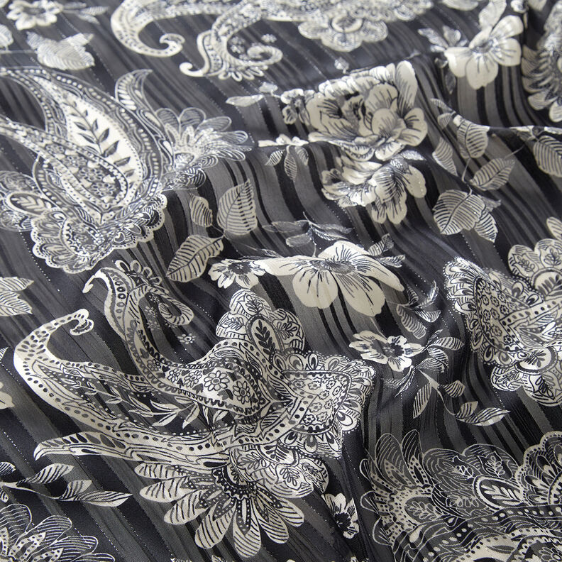 Chiffon Satinstreifen Paisley – marineblau,  image number 2