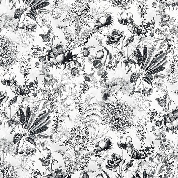 Dekostoff Canvas opulente Blumen 280 cm – schwarz/weiss | Reststück 50cm