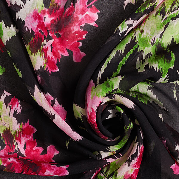 Viskose Chiffon verwischte Blumen – schwarz, image number 3