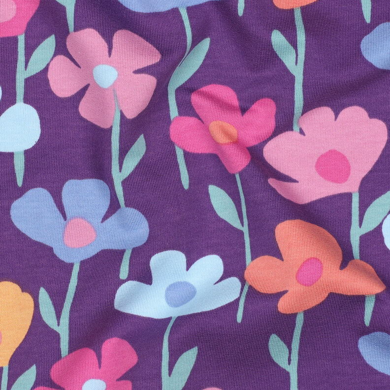 French Terry Sommersweat bunte Blumen | Poppy Fabrics – rotlila,  image number 2