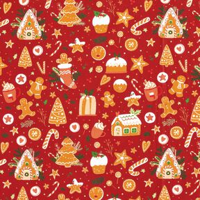 Baumwollstoff Popeline Lebkuchen – karminrot/senf, 