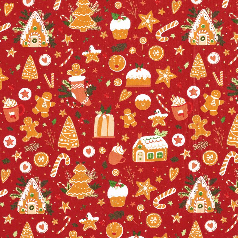 Baumwollstoff Popeline Lebkuchen – karminrot/senf,  image number 1