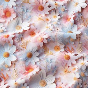 Baumwollpopeline Papierblumen Digitaldruck – hellaltrosa, 
