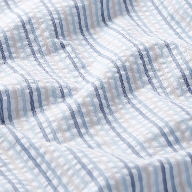 Seersucker Baumwolle Streifen-Mix – blau/weiss,  image number 2