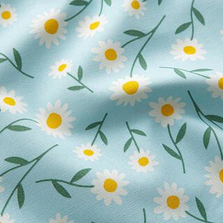 Dekostoff Halbpanama Gänseblümchen – babyblau/weiss, 