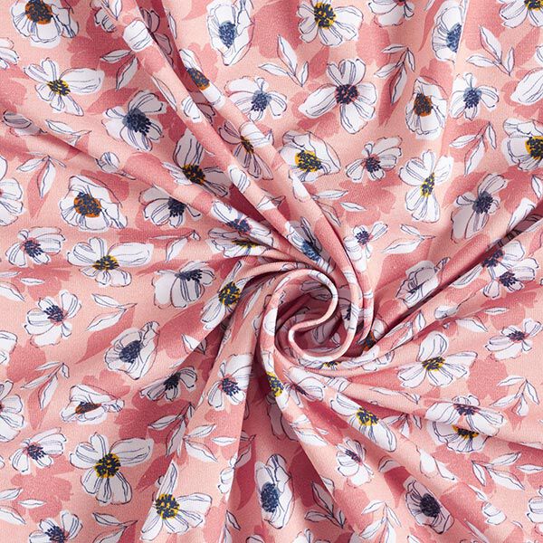 Baumwolljersey gezeichnete Blumen – altrosa