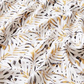 Viskosestoff sommerliche Palmwedel – weiss/senf, 