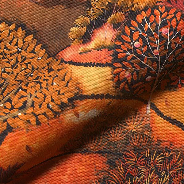 Dekostoff Halbpanama Digitaldruck Landschaft Herbst – bronze/orange,  image number 2