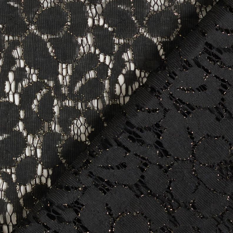 Spitzenstoff Lurex Blumen – schwarz/gold metallic,  image number 5