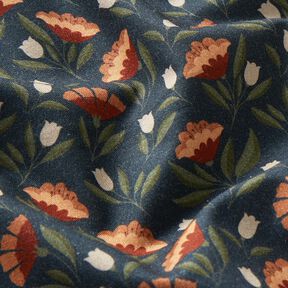 Baumwollstoff Popeline filigrane Blüten – schwarzblau/terracotta, 
