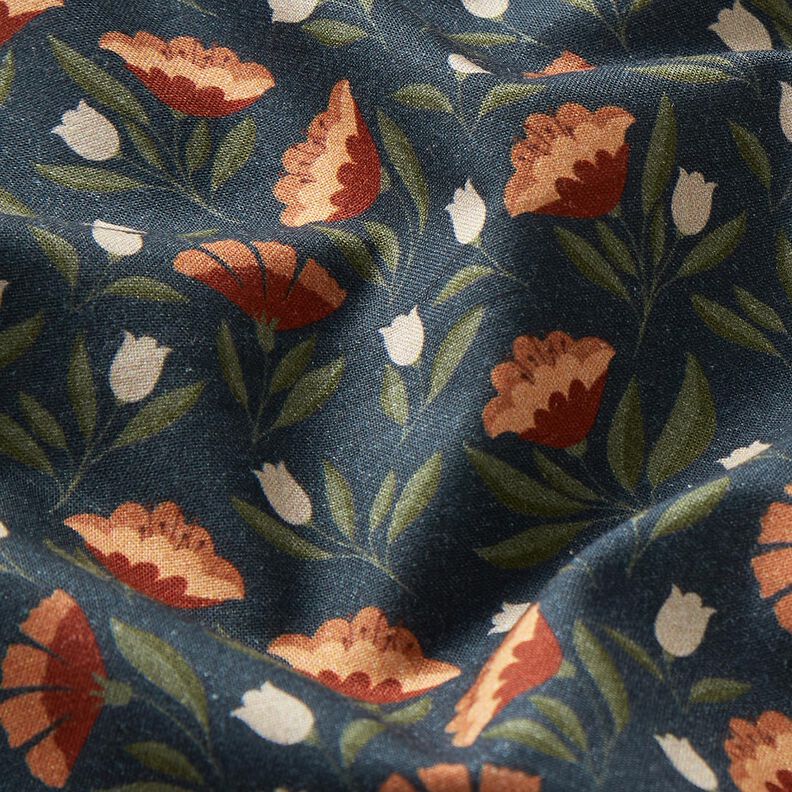 Baumwollstoff Popeline filigrane Blüten – schwarzblau/terracotta,  image number 2