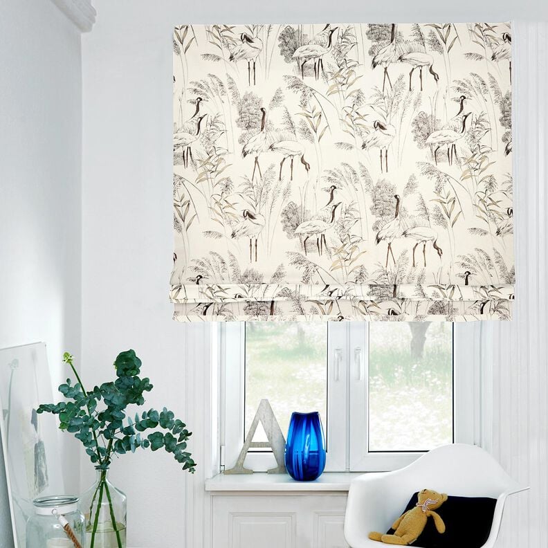 Dekostoff Halbpanama Kraniche &ndash; natur/schwarz,  image number 5